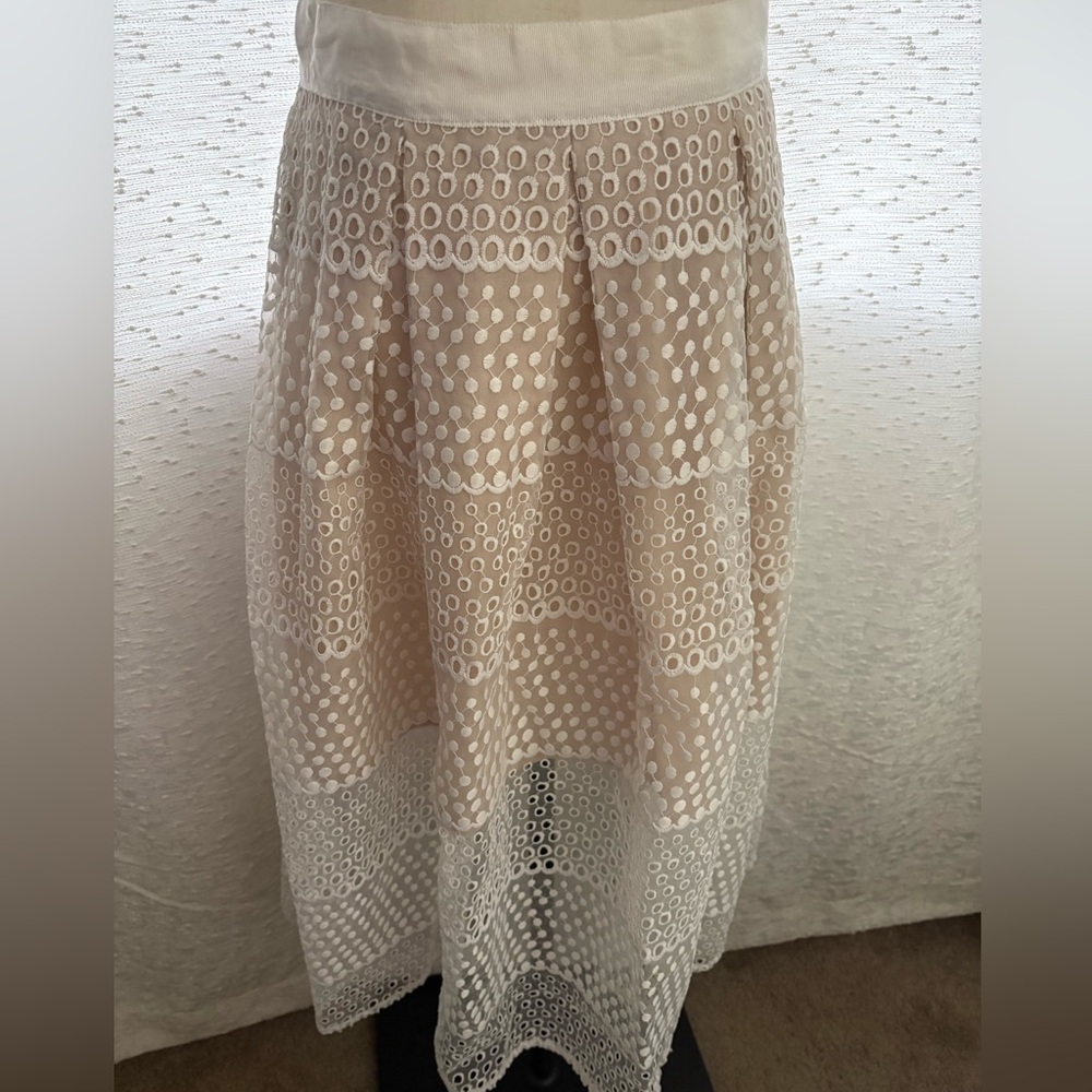 Gianni Bini White and Tan A-Line Skirt